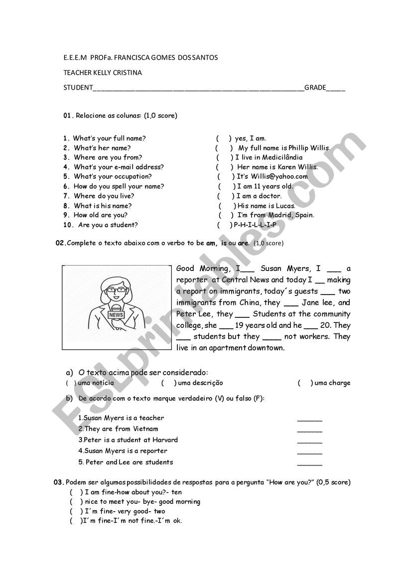 english test worksheet