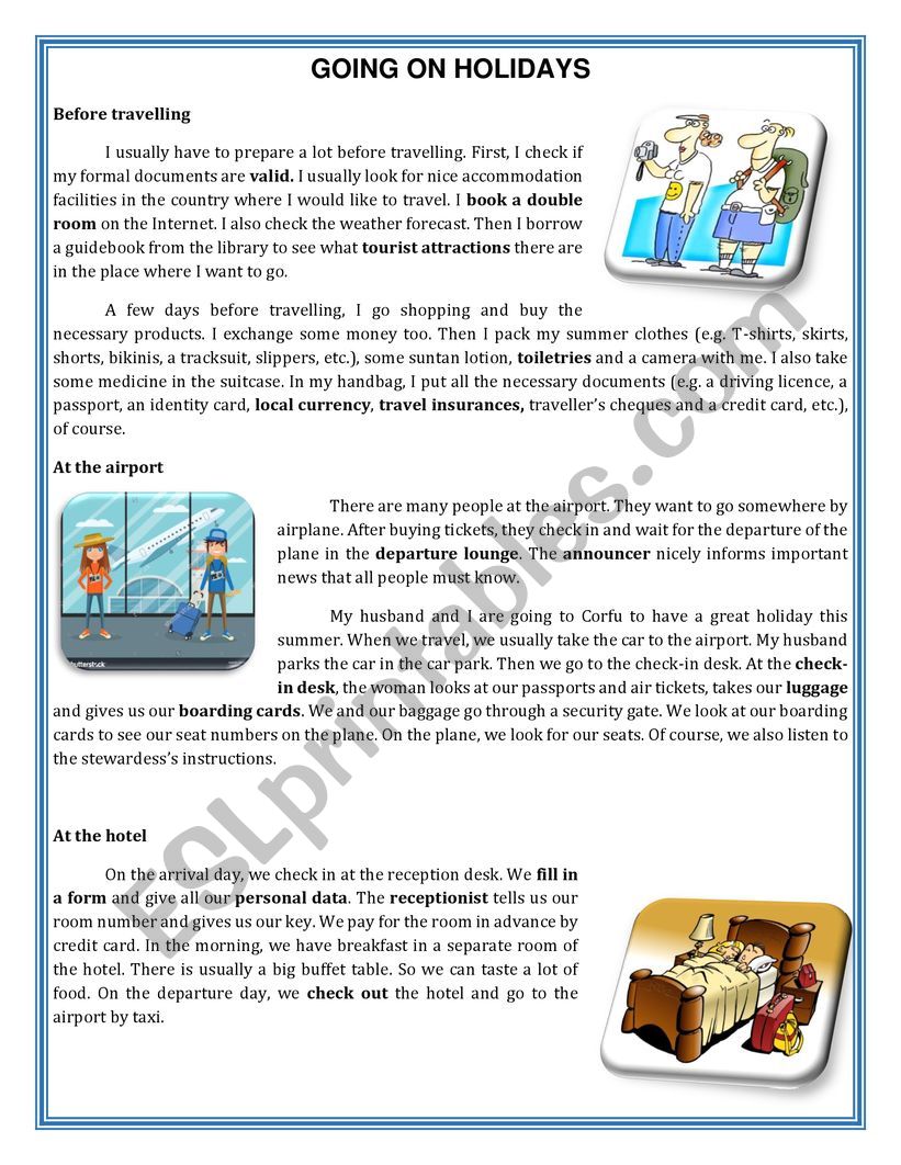 going on holidays worksheet