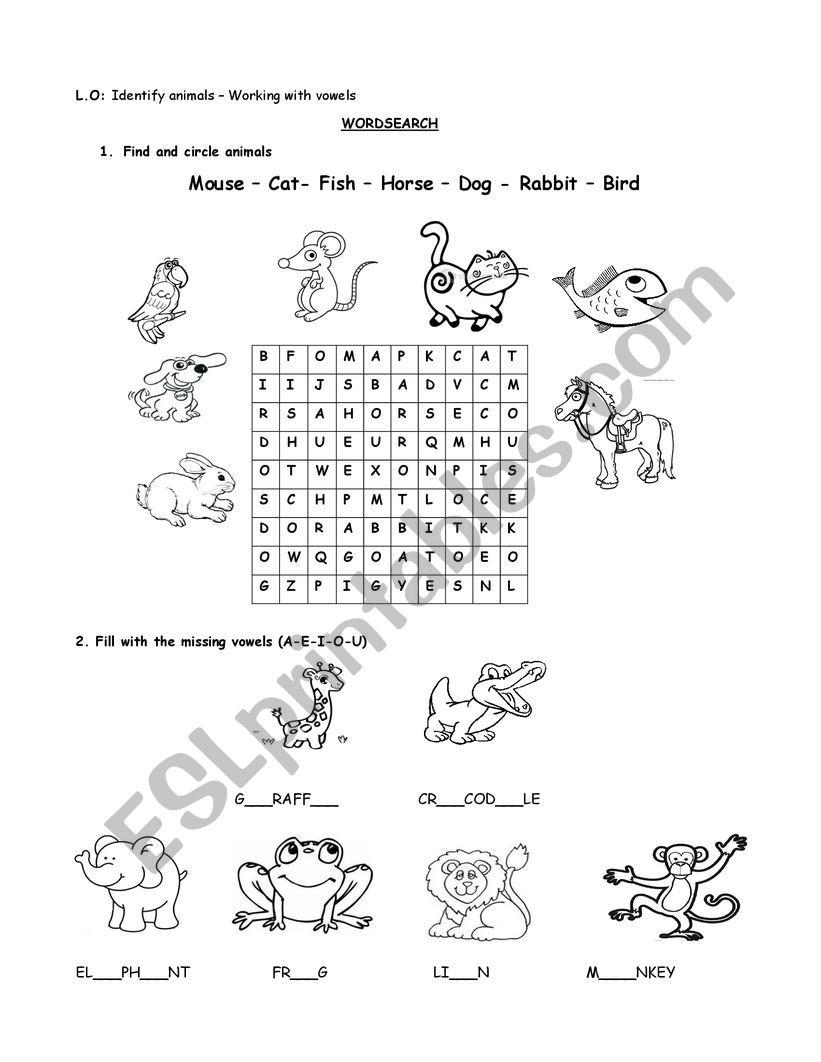 Animals worksheet