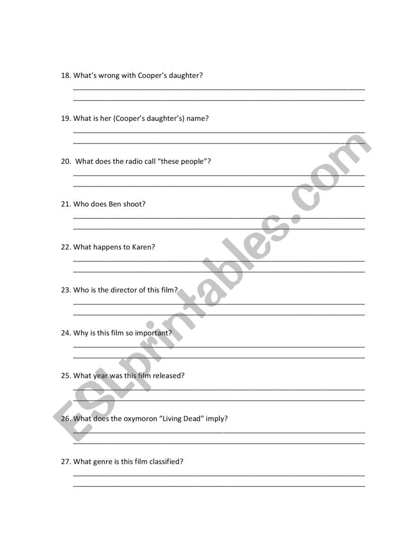 Night of the Living Dead Film Quiz - ESL worksheet by aisidoro