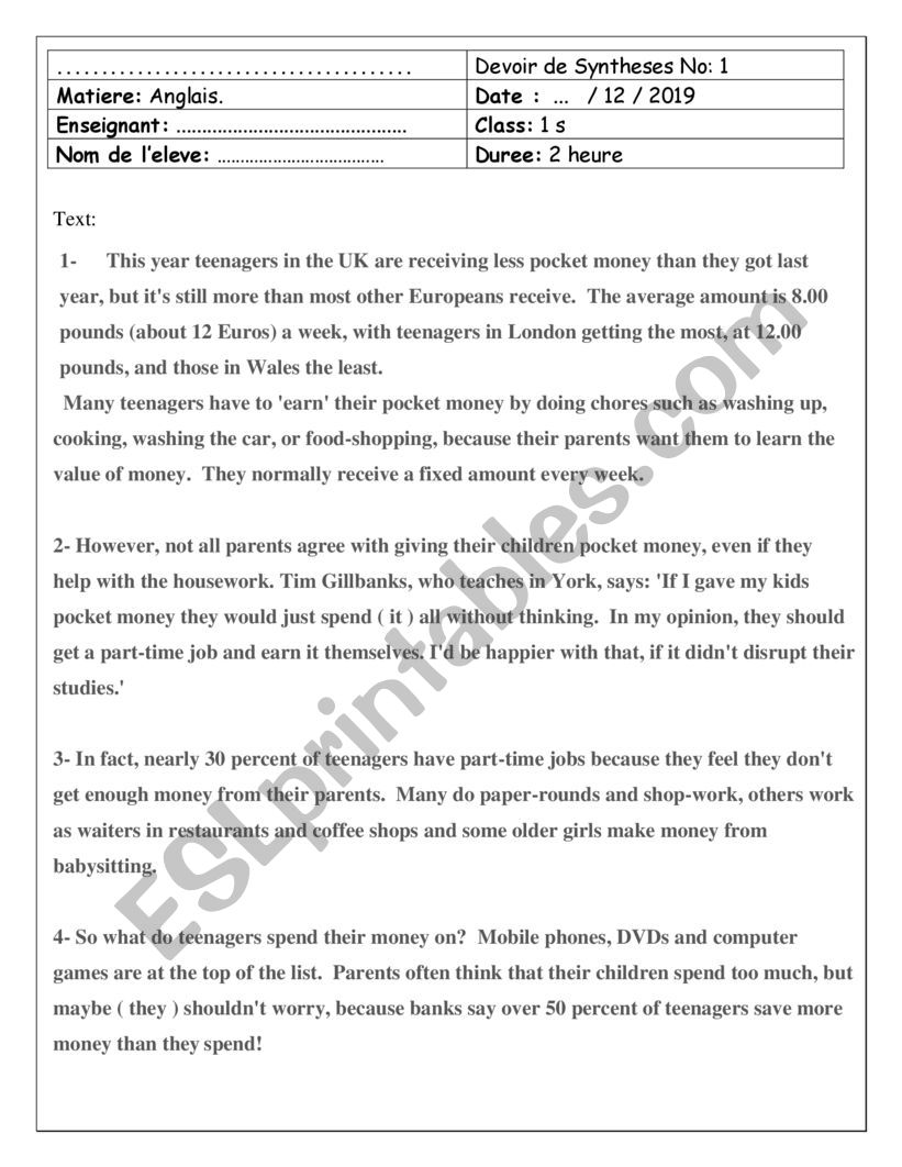 1st year full term test 1 worksheet