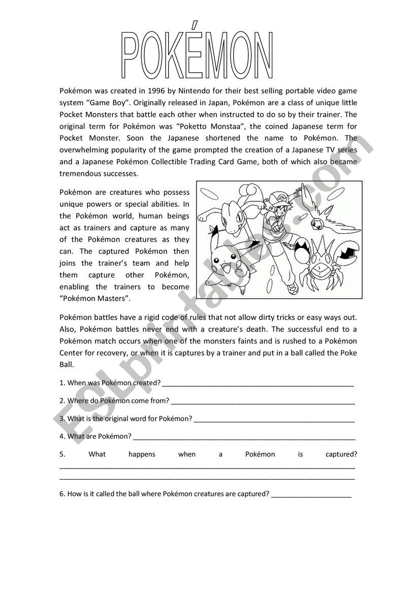 POKMON worksheet