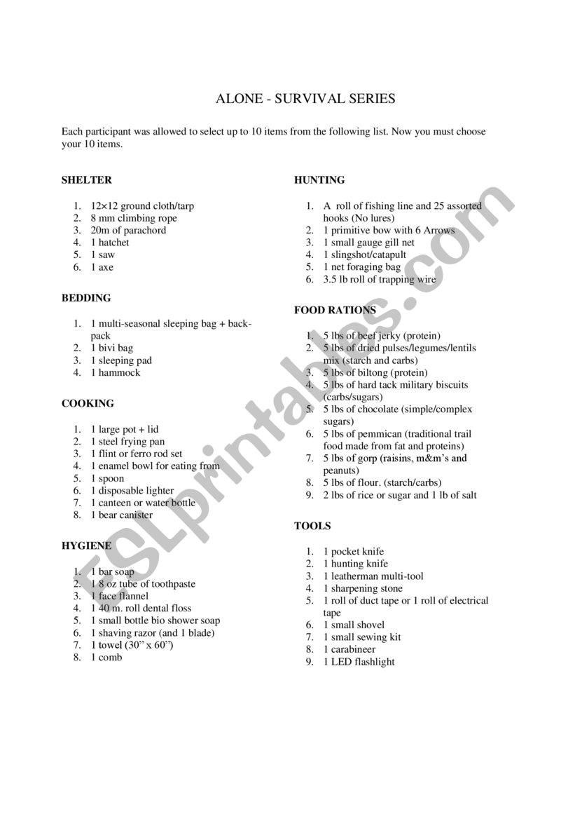 Alone - decision time worksheet