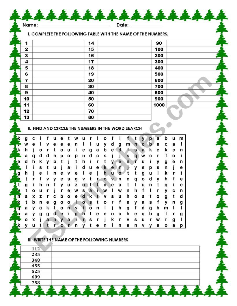 Numbers  worksheet