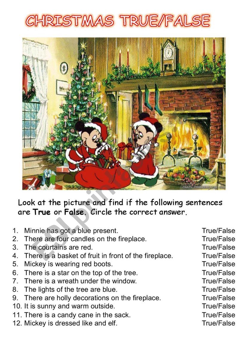 CHRISTMAS TRUE/FALSE worksheet