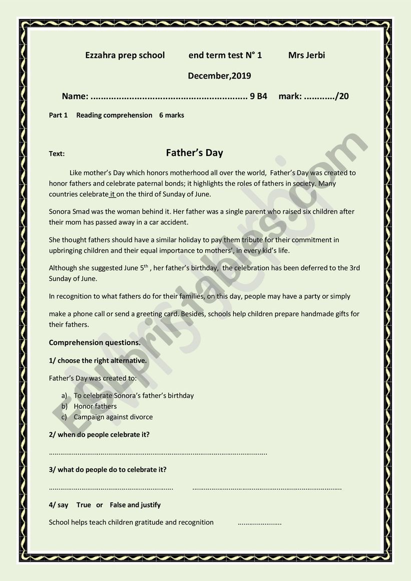 Father S Day Esl Worksheet By Nanystofa