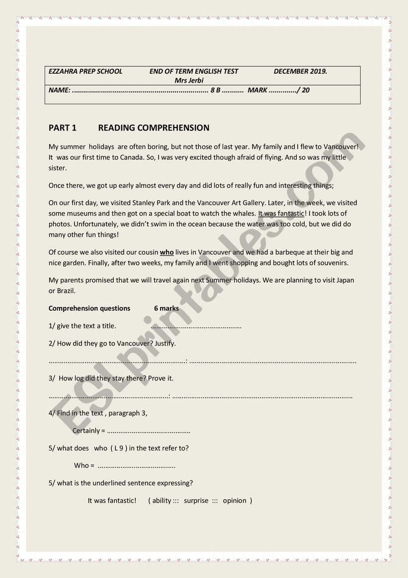 travelling/ school worksheet