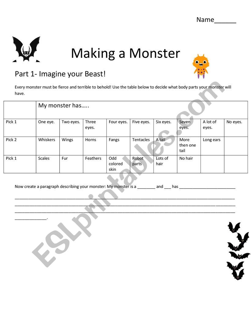 Making A Monster worksheet