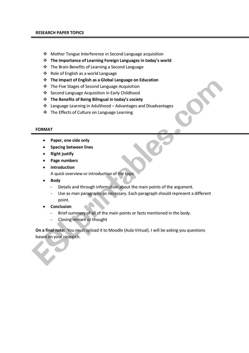 RESEARCH TOPICS worksheet