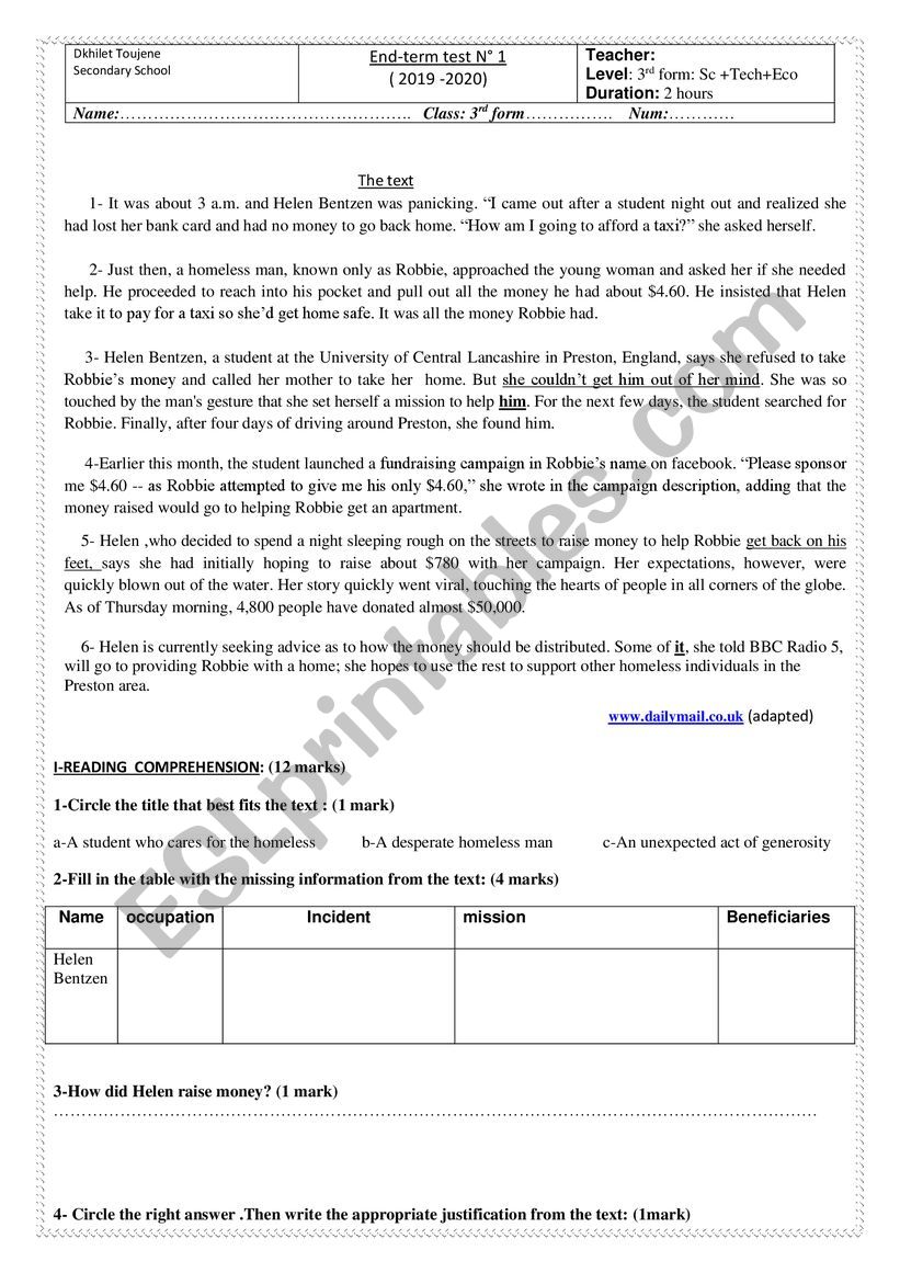 end of term test 1 3rd form scientific branches