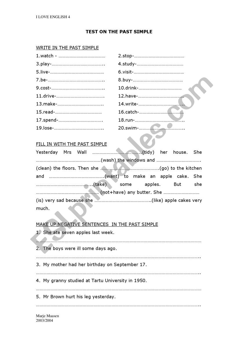 past simple worksheet