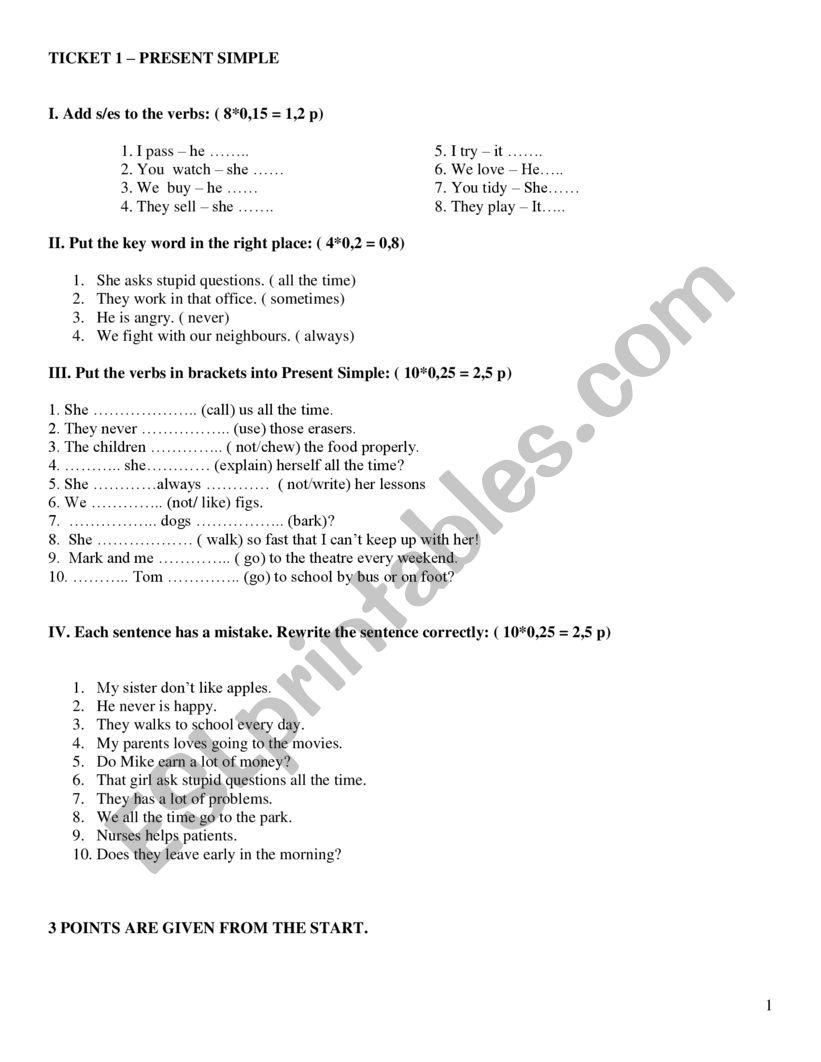 present simple worksheet worksheet