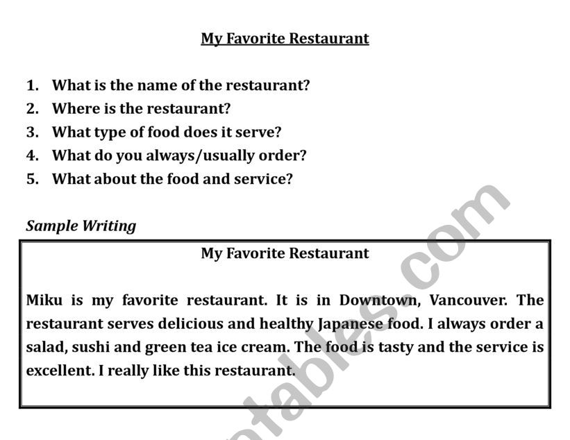 Writing - My Favorite Restaurant