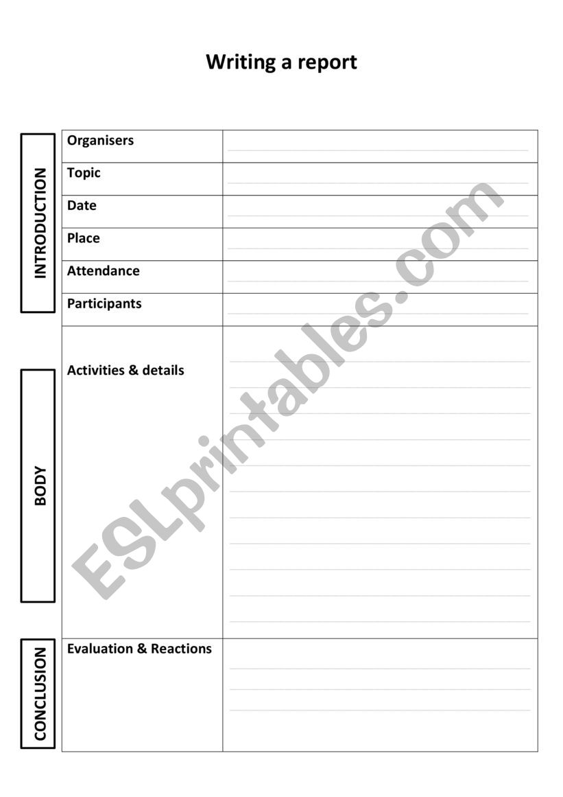 Writing a report template worksheet