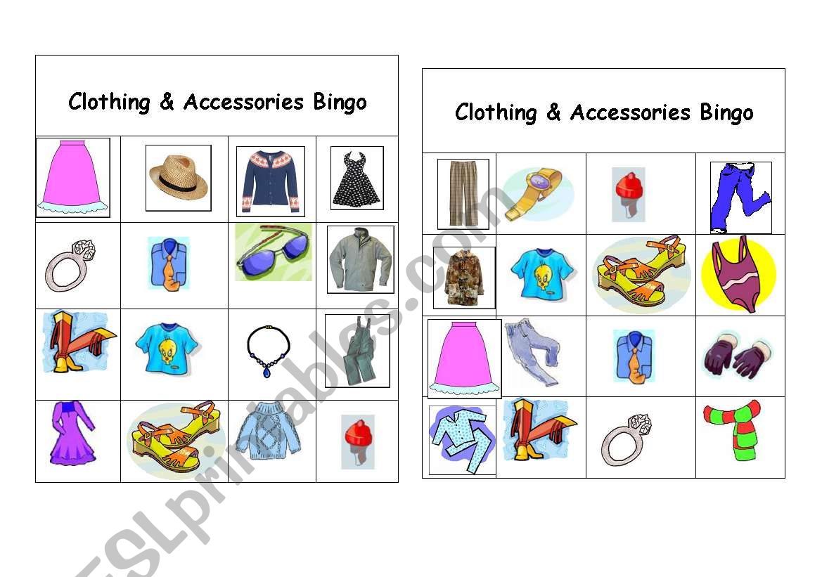 Clothing & Accessories Bingo Games
