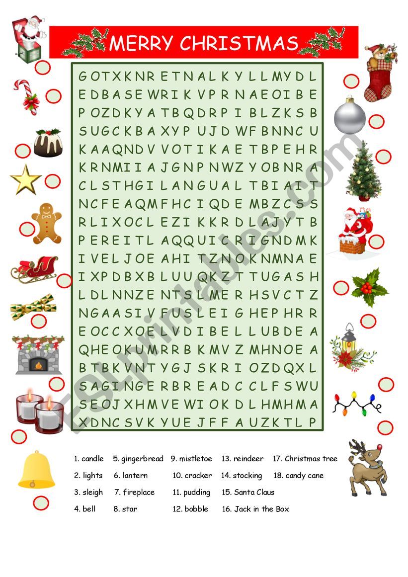 Christmas word search worksheet