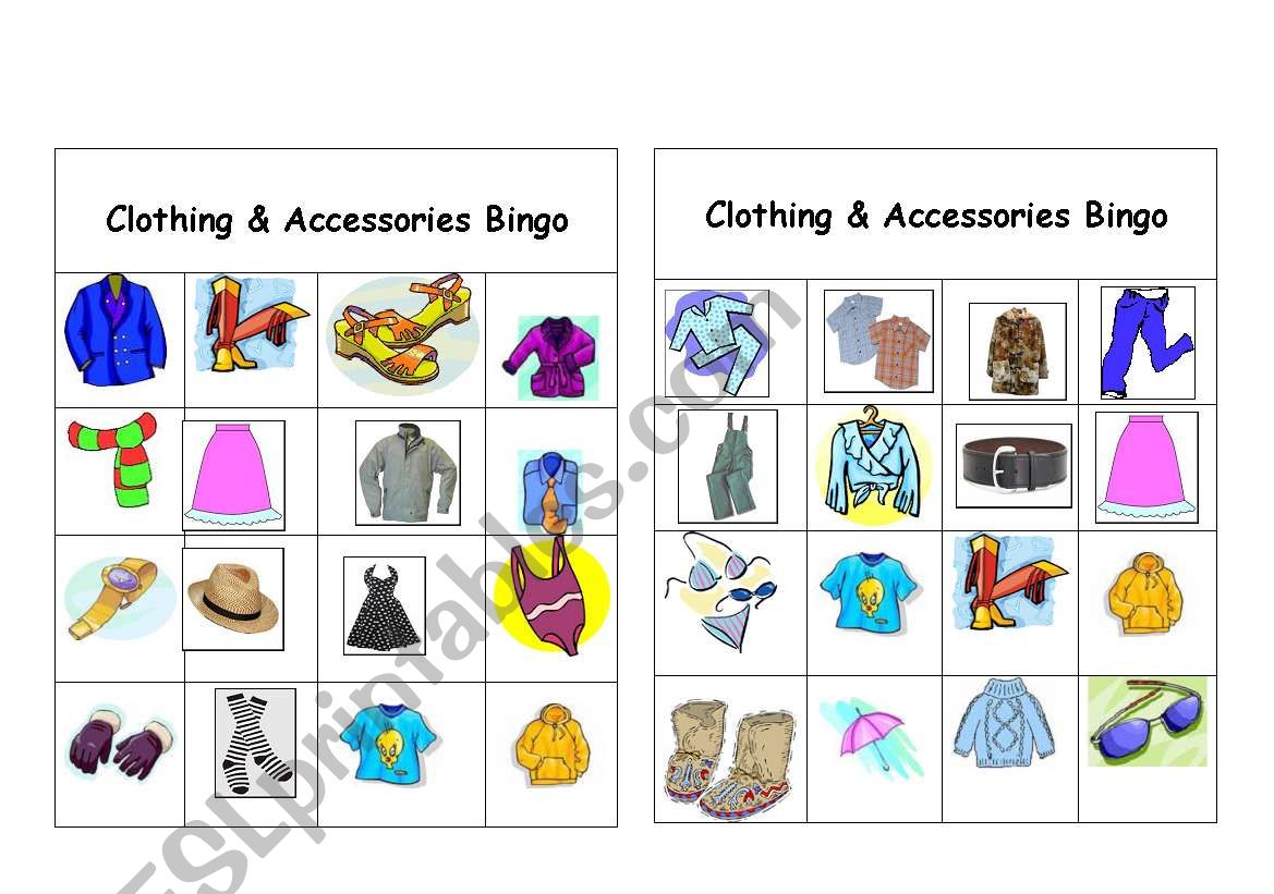 Clothing & Accessories Bingo Games ( 2 of 12 )