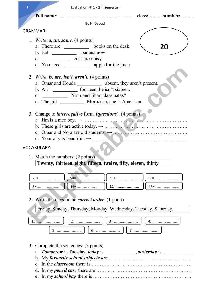 Quiz in Grammar and Vocabulary