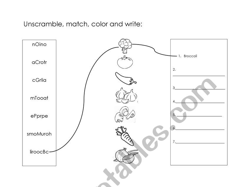Vegetables  worksheet