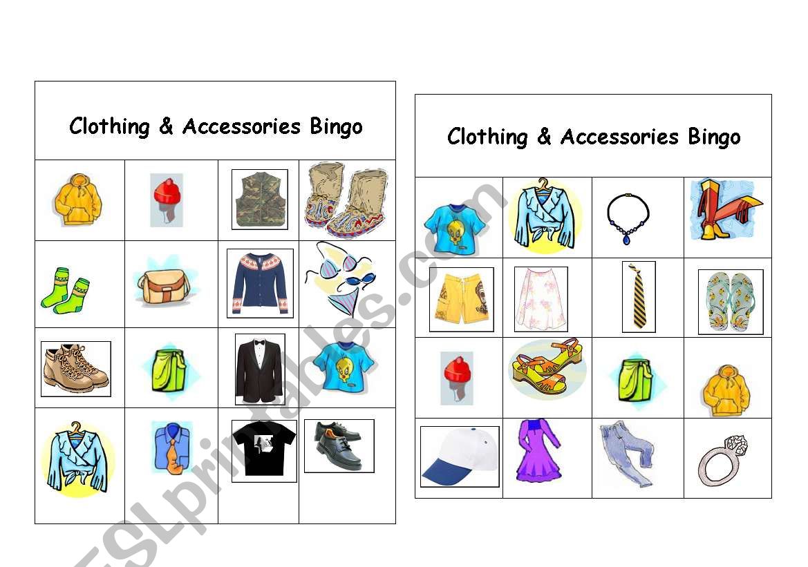 Clothing & Accessories Bingo Games ( 3 of 12 )