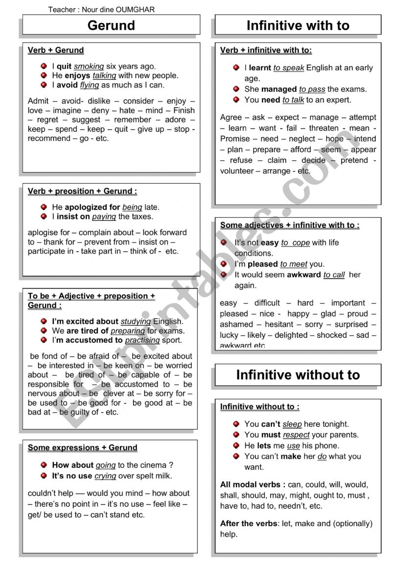 Gerund and Infinitive worksheet