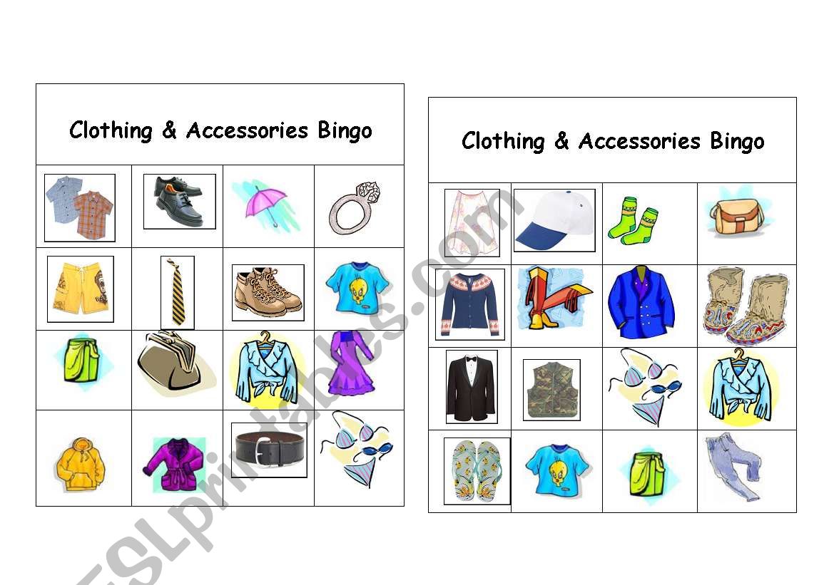 Clothing & Accessories Bingo Games ( 4 of 12 )
