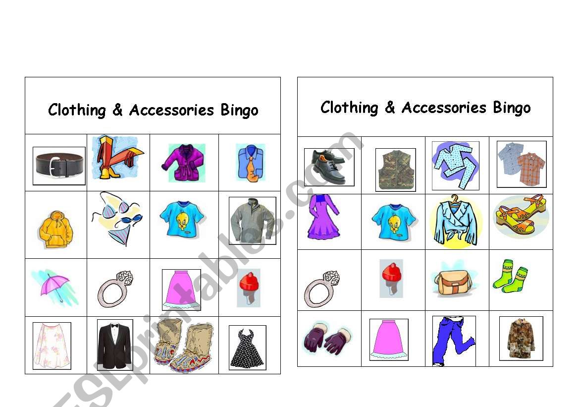 Clothing & Accessories Bingo Games ( 5 of 12 )