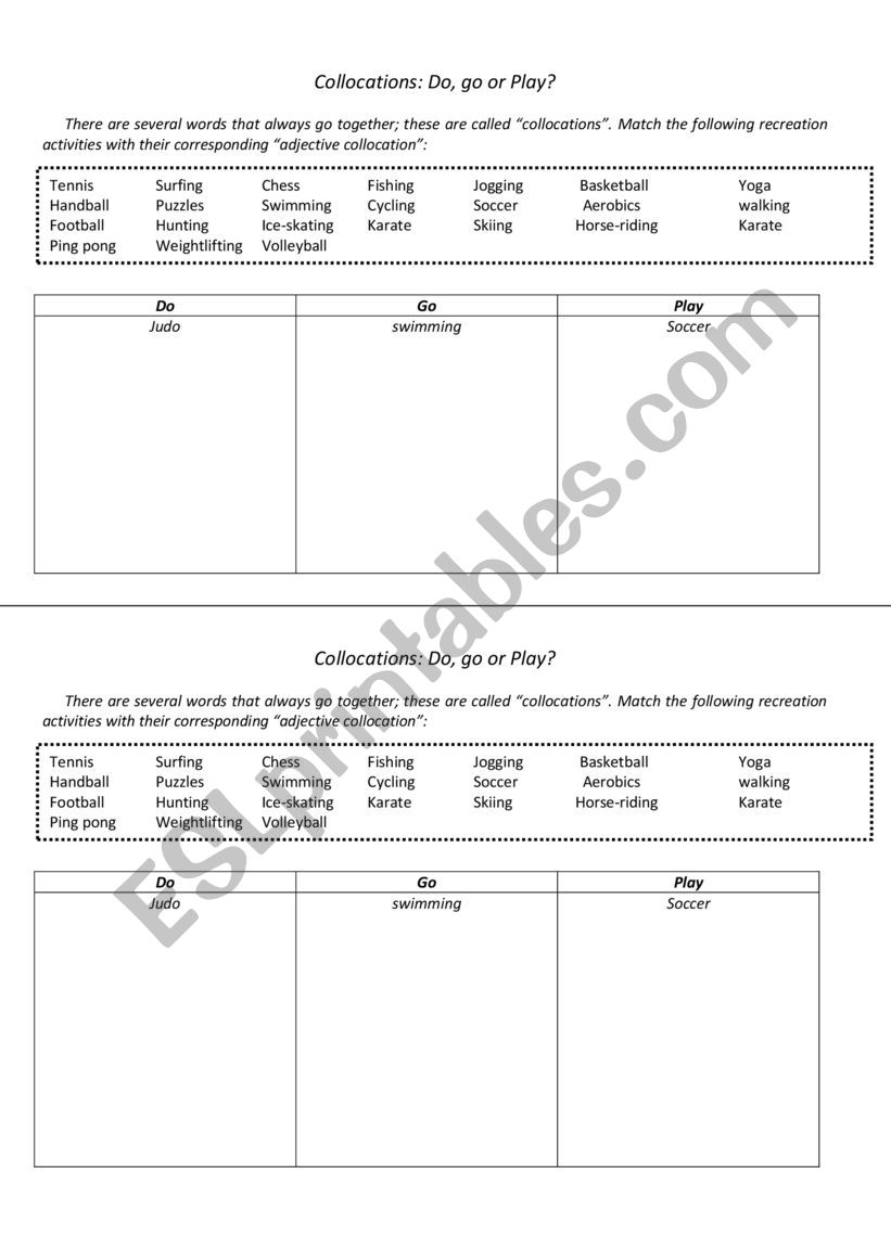 collocations with do go and play