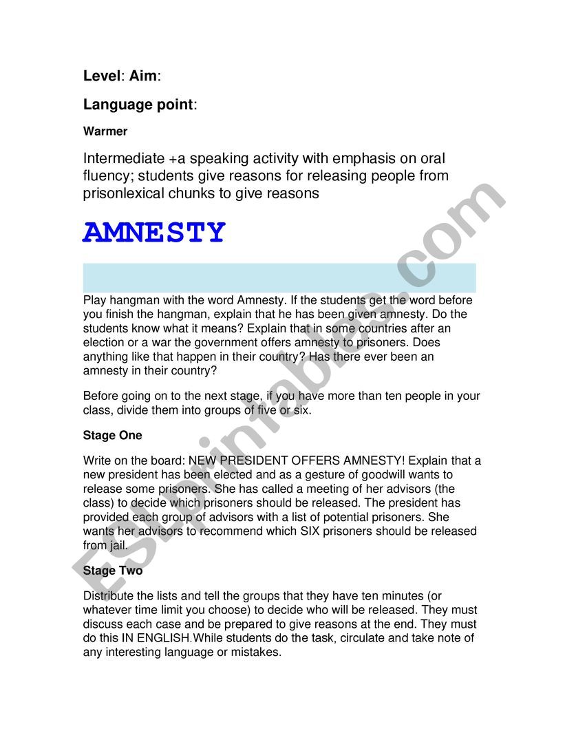 Amnesty worksheet