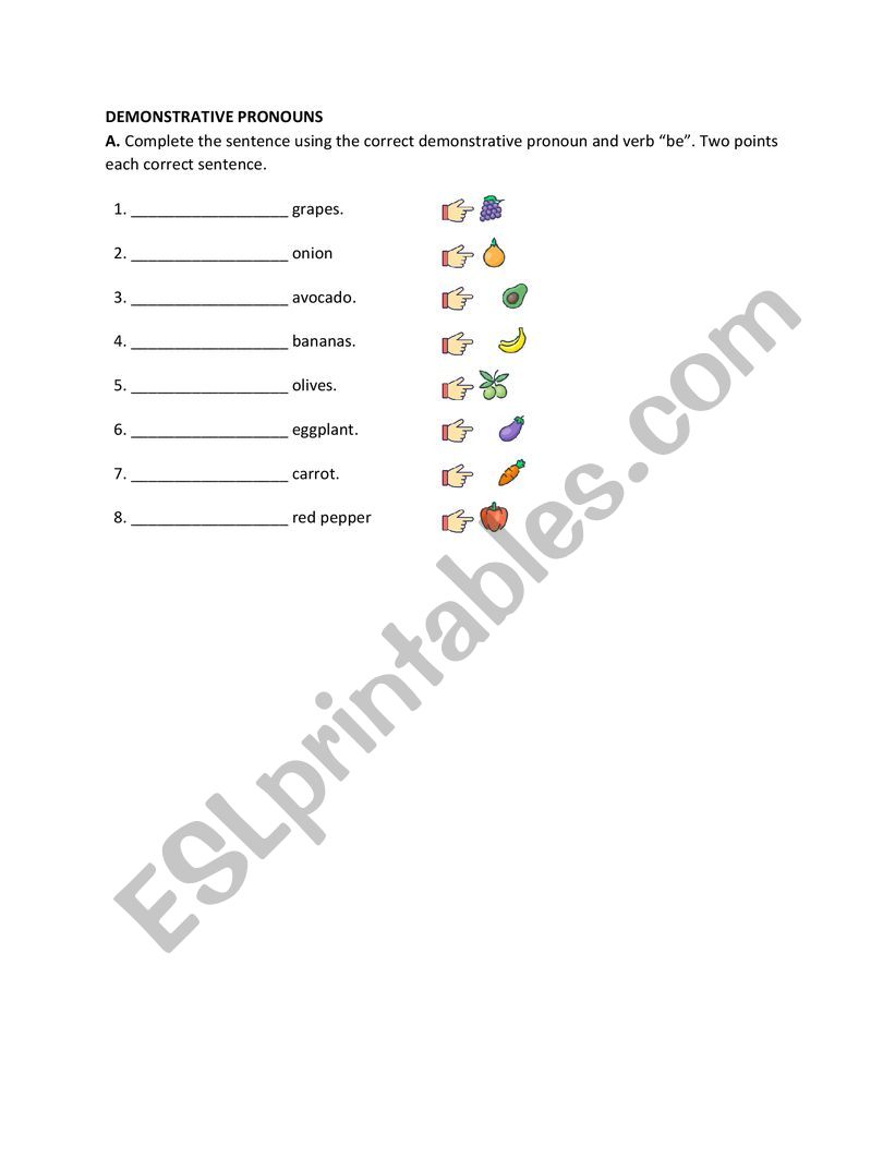 Demonstrative Pronouns worksheet