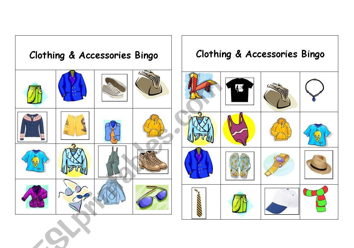 Clothing & Accessories Bingo Games ( 6 of 12 )