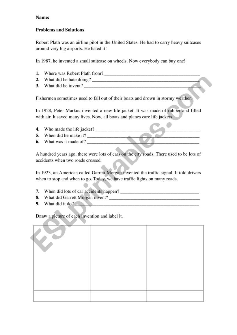 Problems and Solutions Q&A worksheet