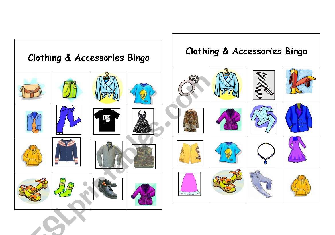 Clothing & Accessories Bingo Games ( 7 of 12 )