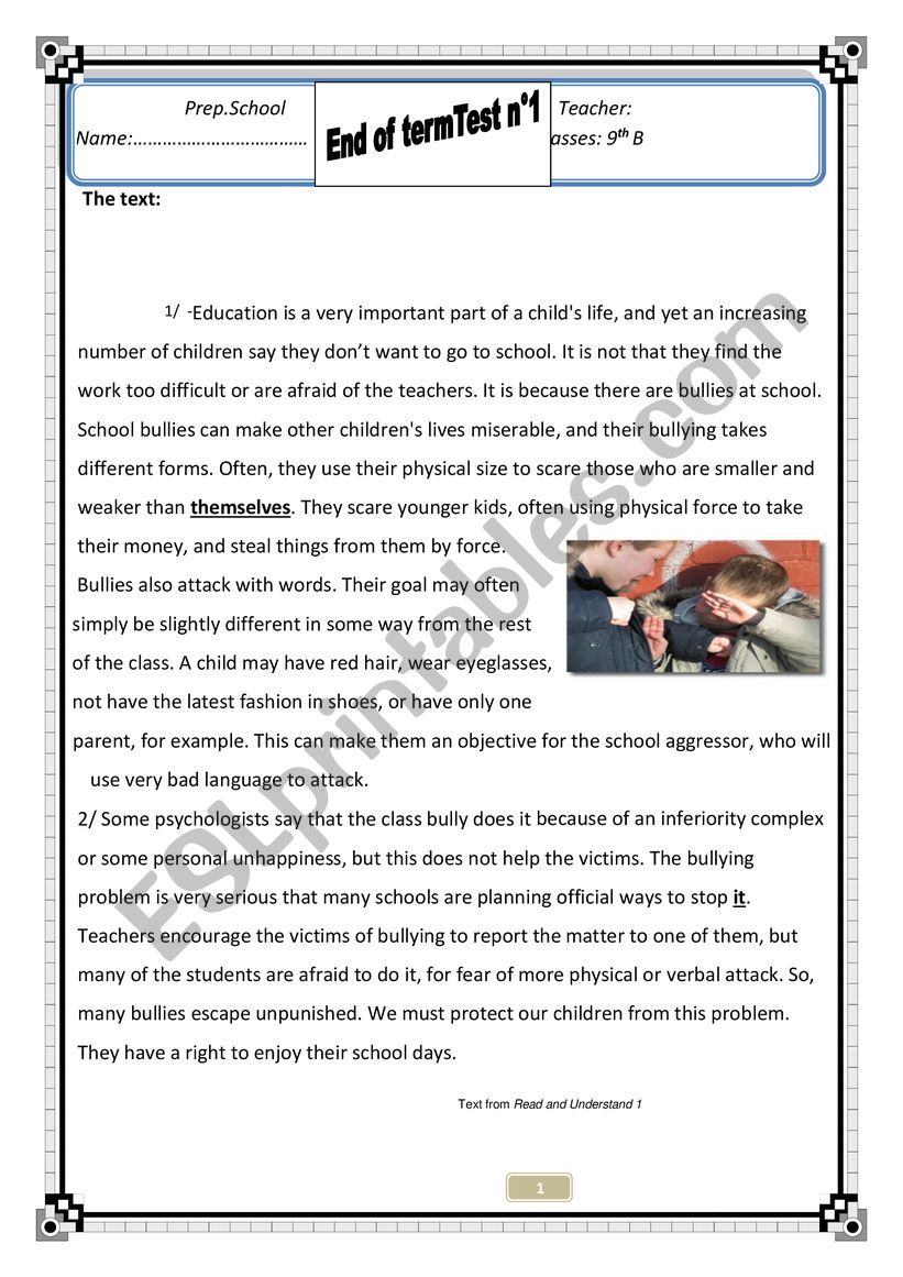 end of term test n°1 worksheet