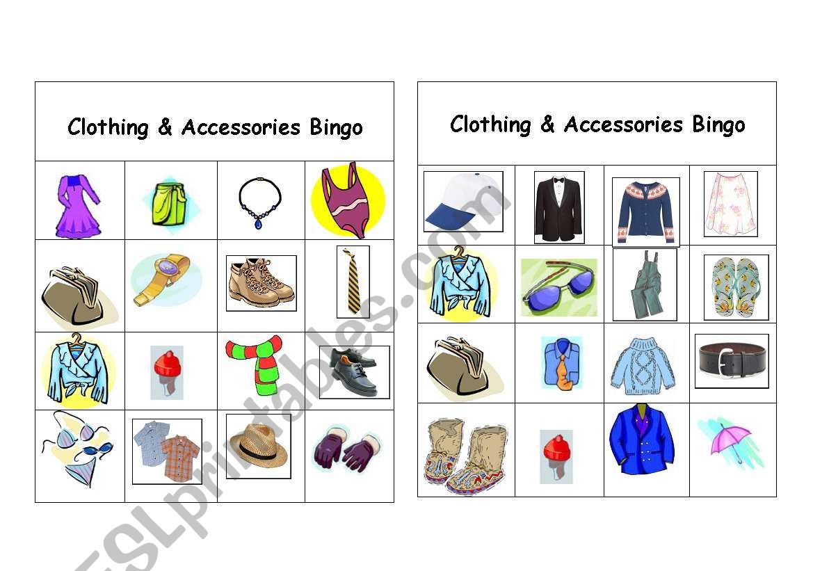 Clothing & Accessories Bingo Games ( 8 of 12 )