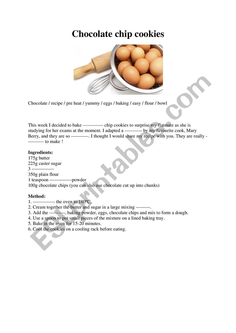 Chocolate chips cookies worksheet