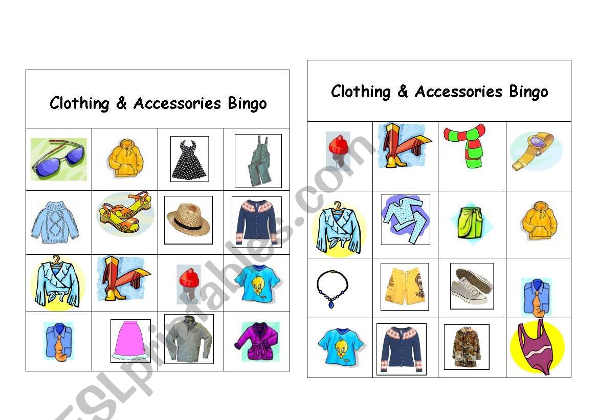 Clothing & Accessories Bingo Games ( 9 of 12 )