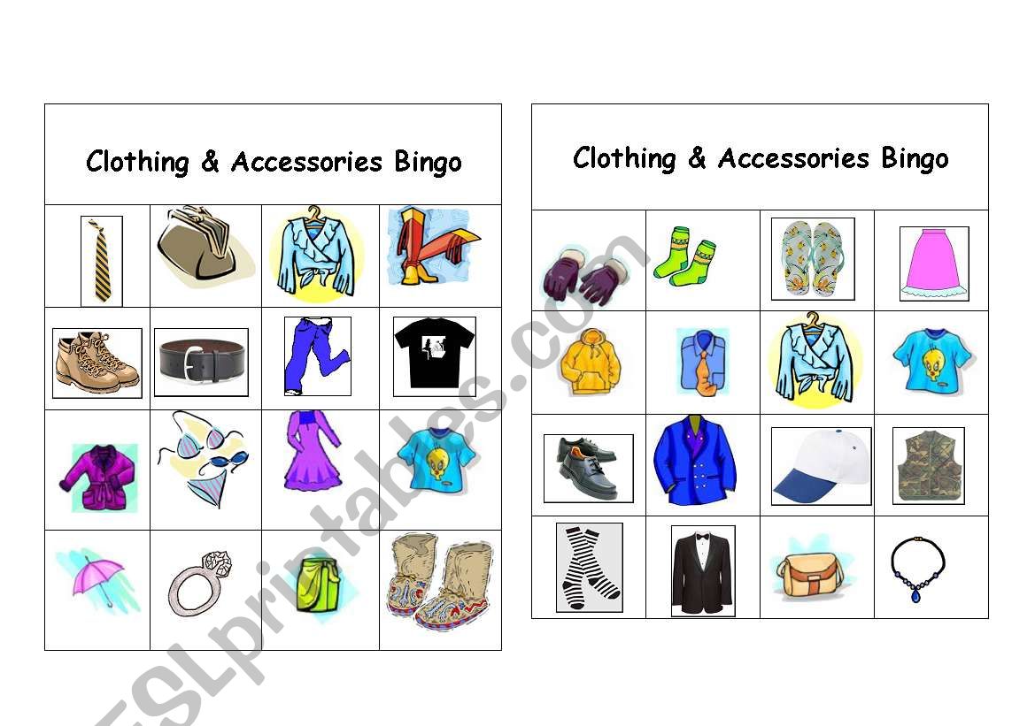 Clothing & Accessories Bingo Games ( 10 of 12 )