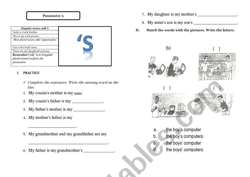 Possessive:s worksheet