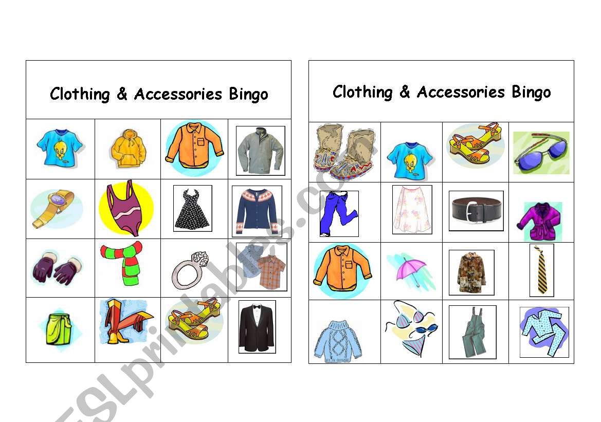 Clothing & Accessories Bingo Games ( 11 of 12 )