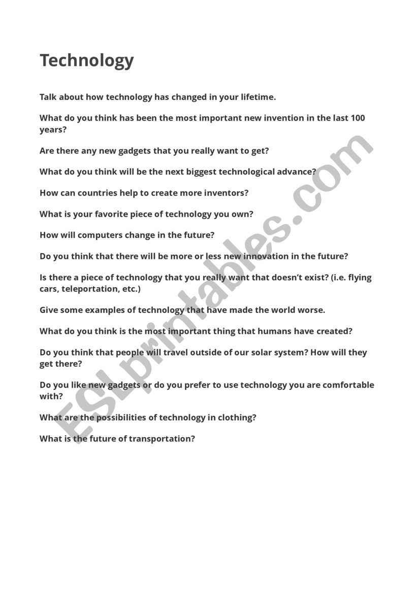 technology worksheet