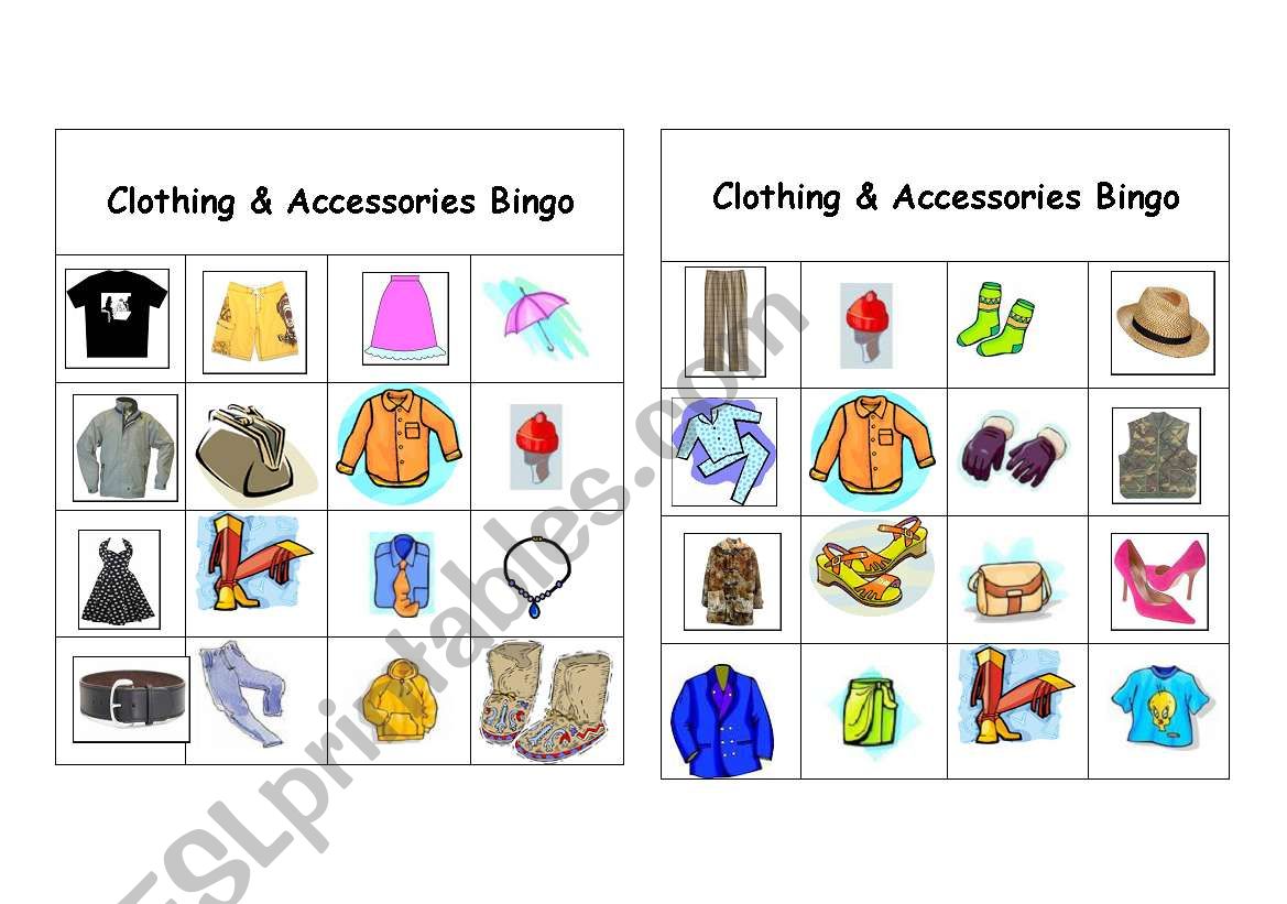 Clothing & Accessories Bingo Games ( 12 of  12 )