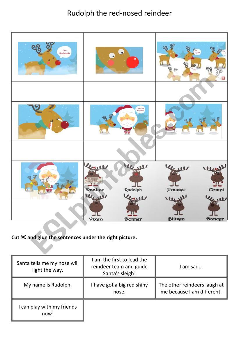 read and match -Rudolph the red-nosed reindeer song 