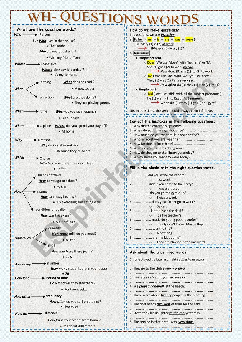 WH-QUESTION WORDS worksheet