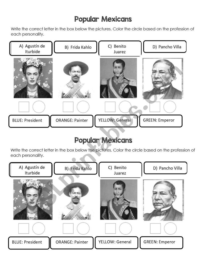 mexican history famous people worksheet