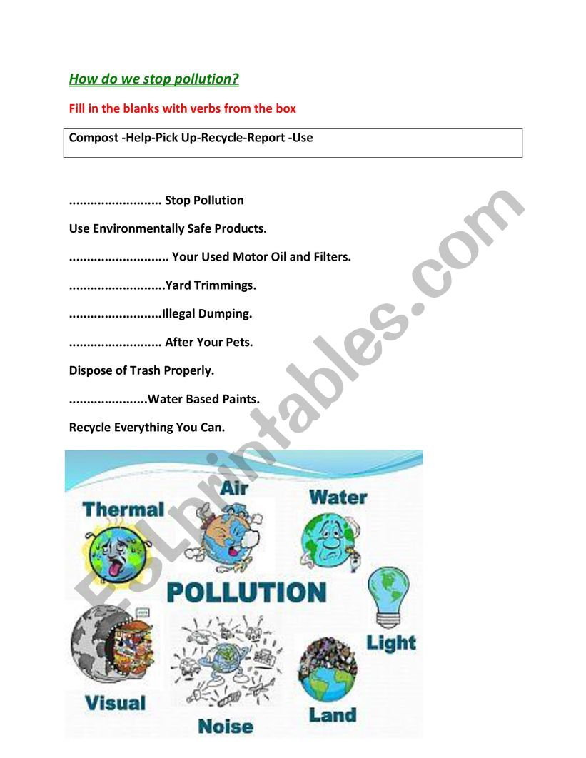 how do we stop pollution worksheet