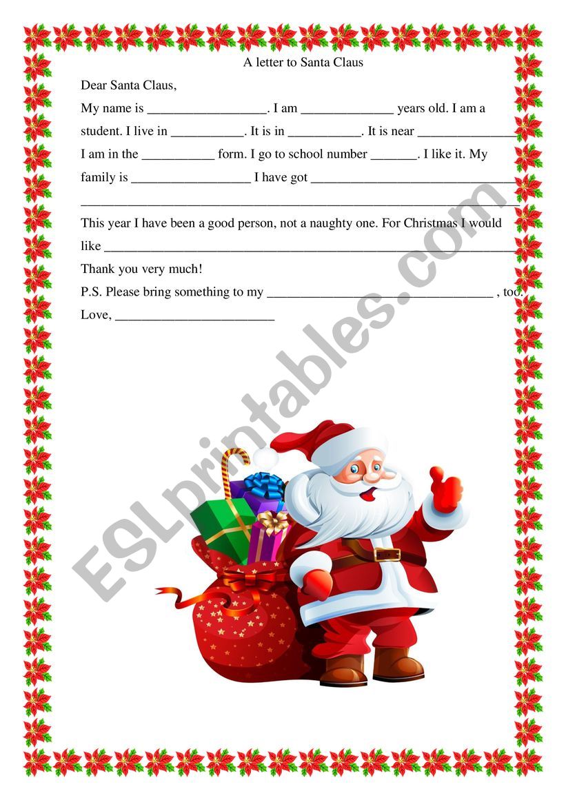 A letter to Santa Claus worksheet