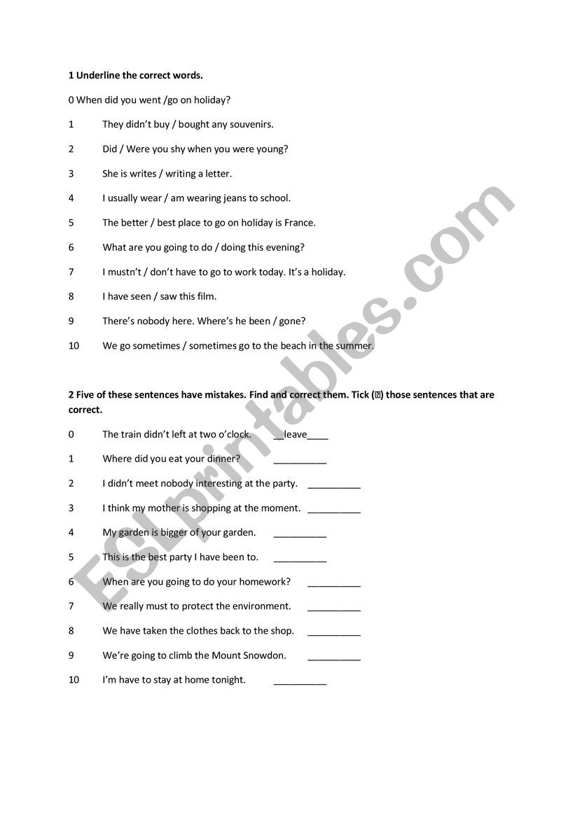 grammar revision worksheet