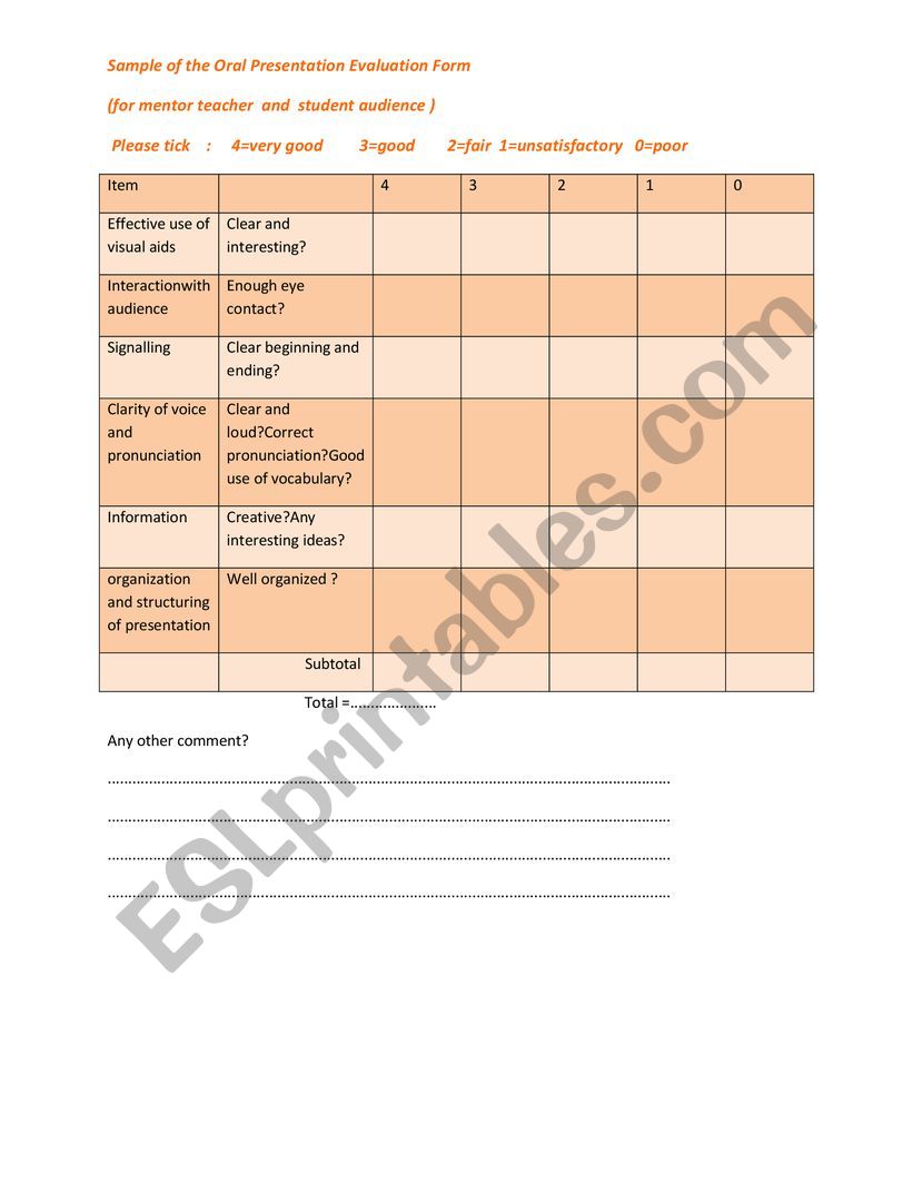 Sample of the oral presentation  form