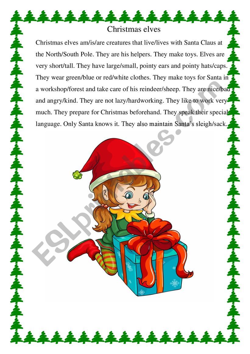 Christmas elves worksheet